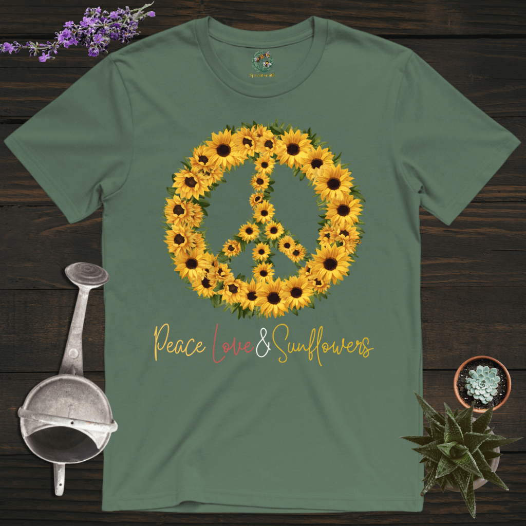 Sproutsmith T-Shirt Military Green / S Peace, Love and Sunflowers T-Shirt