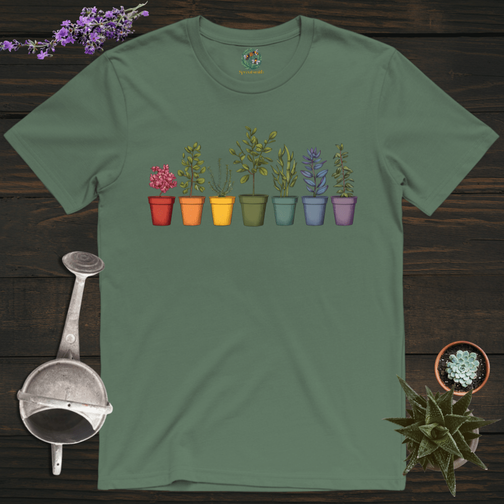 Sproutsmith T-Shirt Military Green / S Rainbow Plant Pots T-Shirt